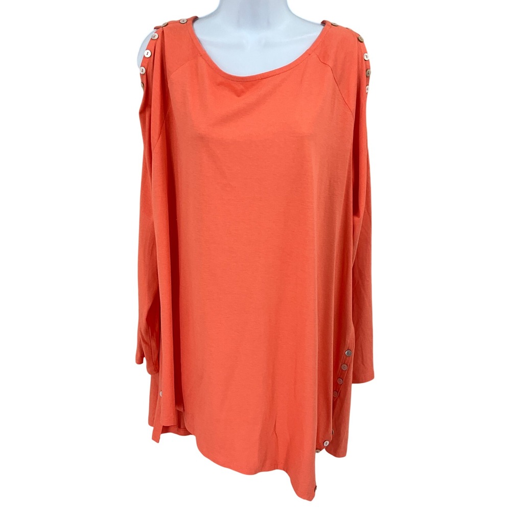 Soft Surroundings Tunic Women 1X Orange Cold Shoulder Button Boho Oversized